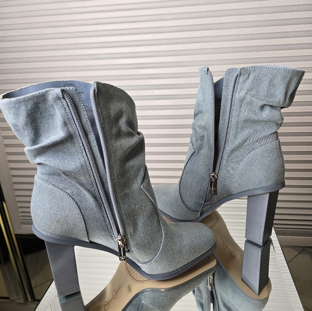 JESSICA SIMPSON MEDIUM BLUE WASH DENIM BOOTS SIZE 7 1/2 M STYLE - JS-ARRLA - Picture 2 of 12